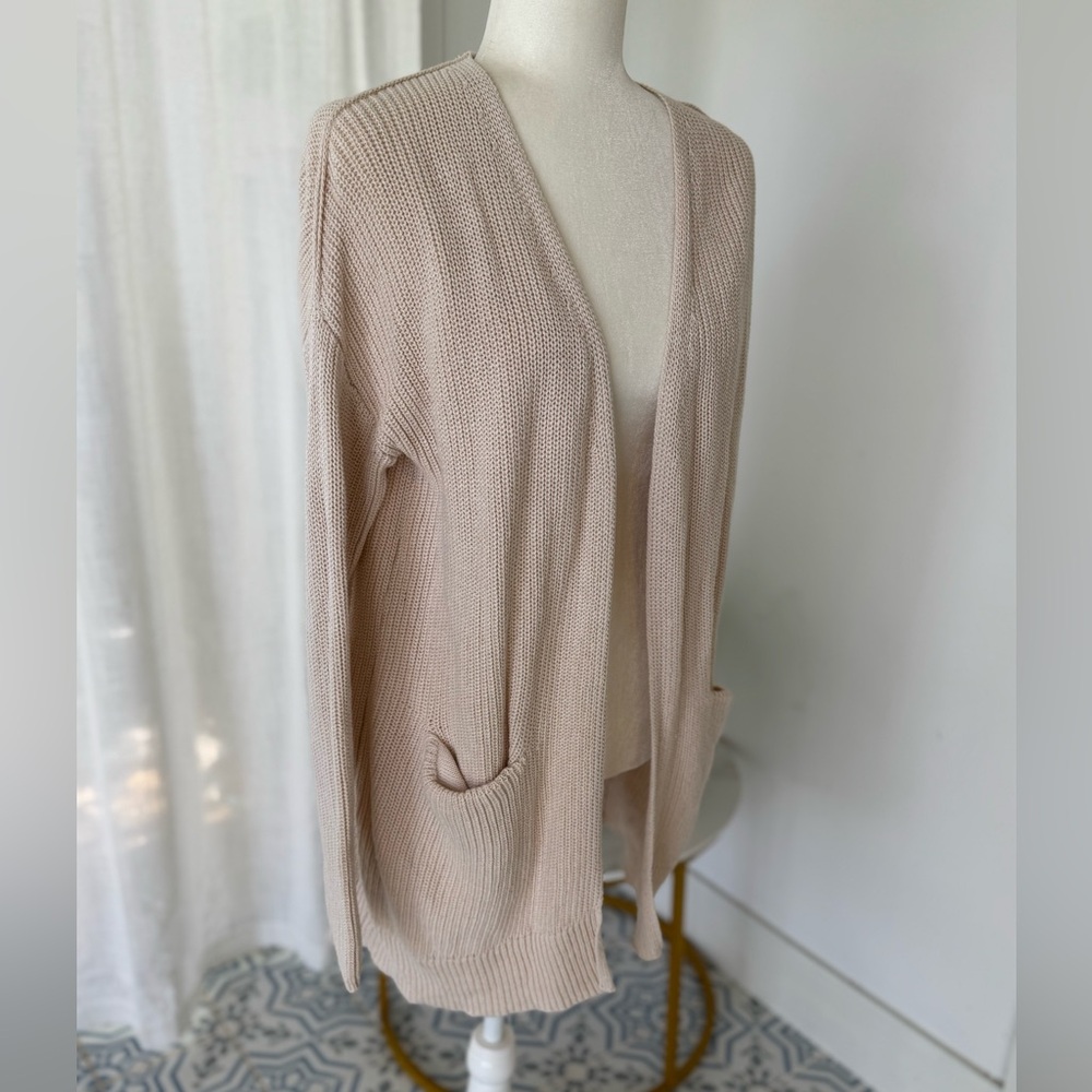 Universal Thread M 100% Cotton Cream Tan Knit Open Wrap Long Cardigan Sweater - Picture 3 of 8
